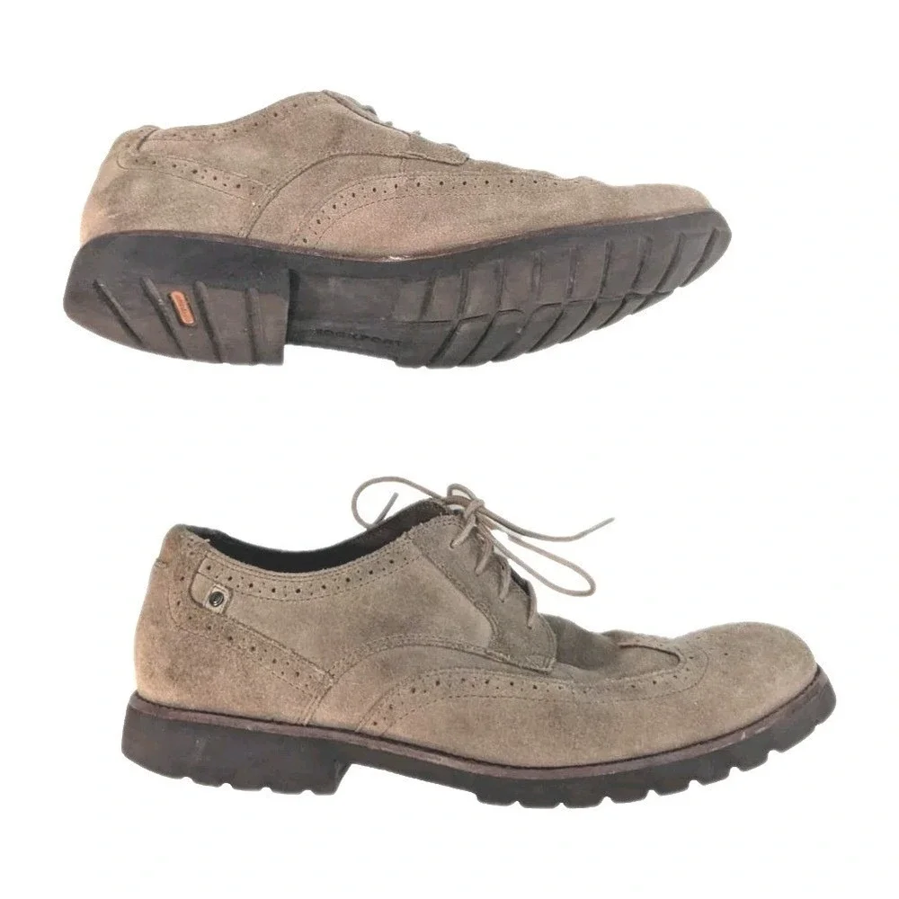 Rockport Men's Ledge Hill Oxford Saddle Wingtip‎ Shoes Leather Vicuna Brown 10.5